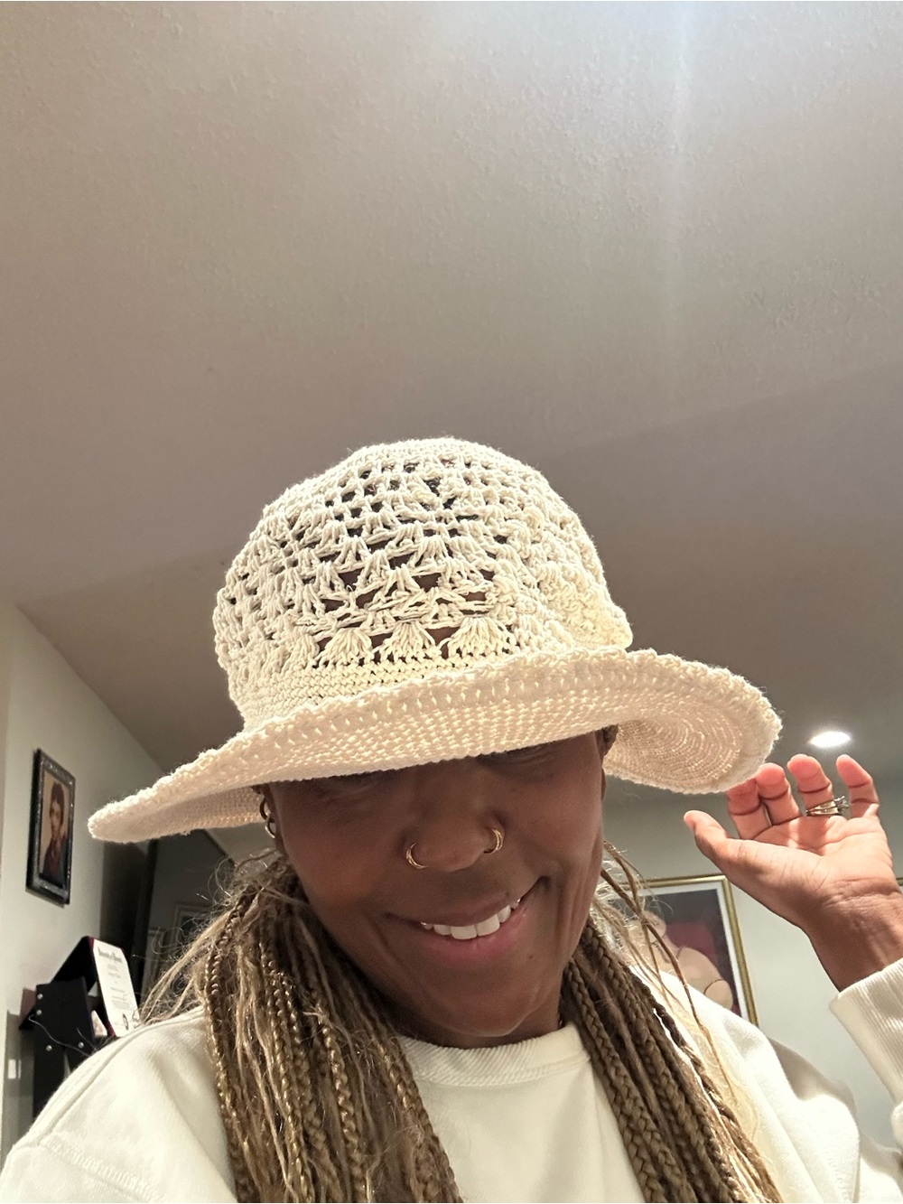 Free People Crochet Brim Sun Hat in Cream
